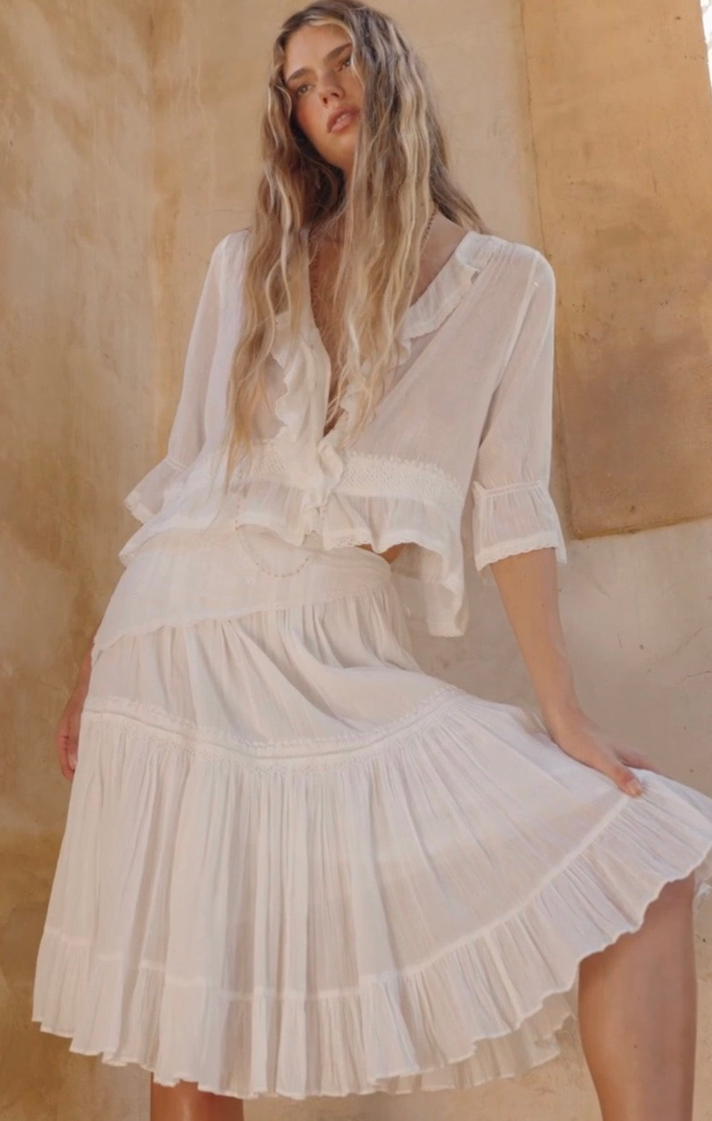 Prairie Midi Skirt - Whisper White