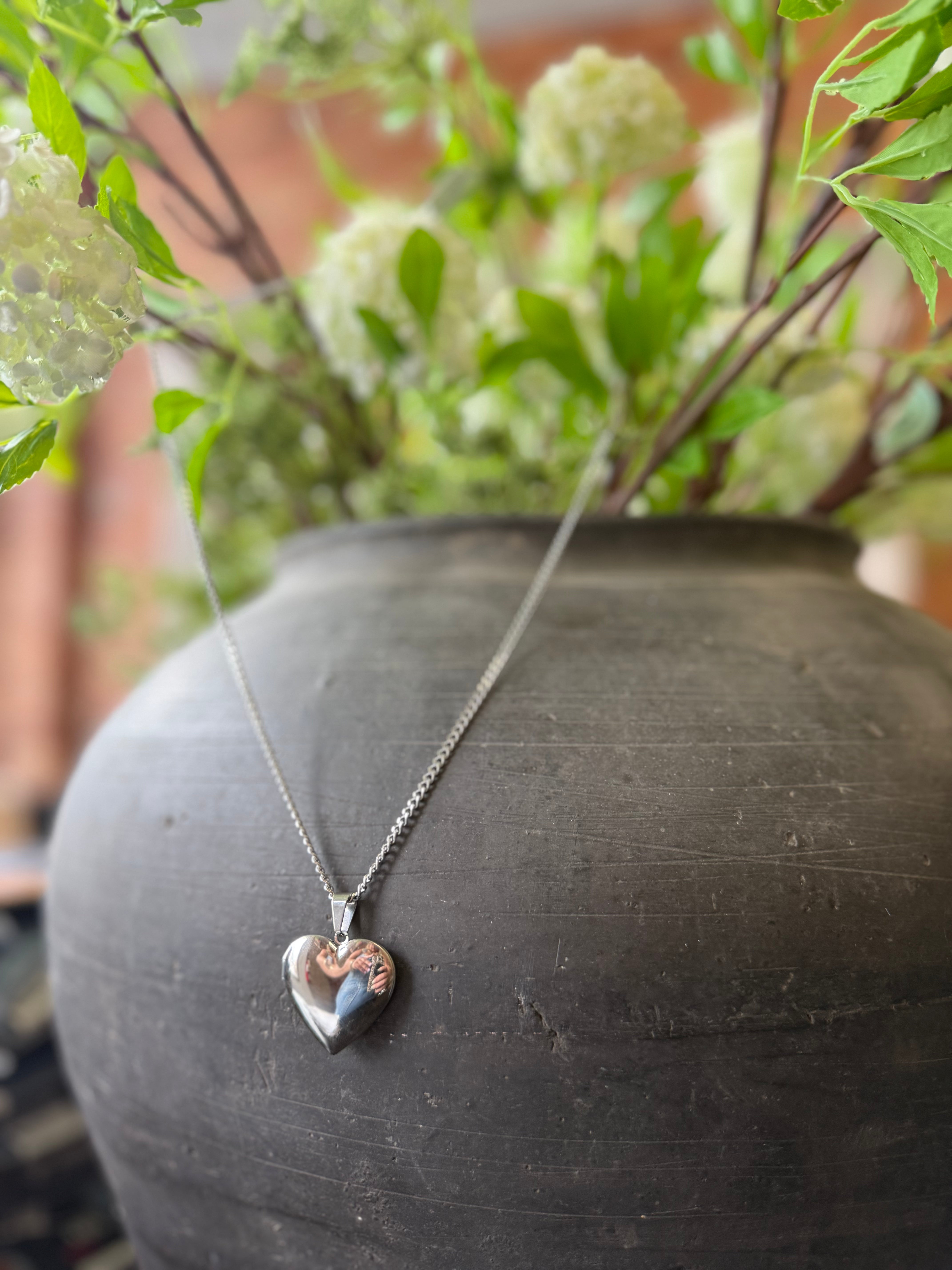 Puff Heart Locket Chain - Silver