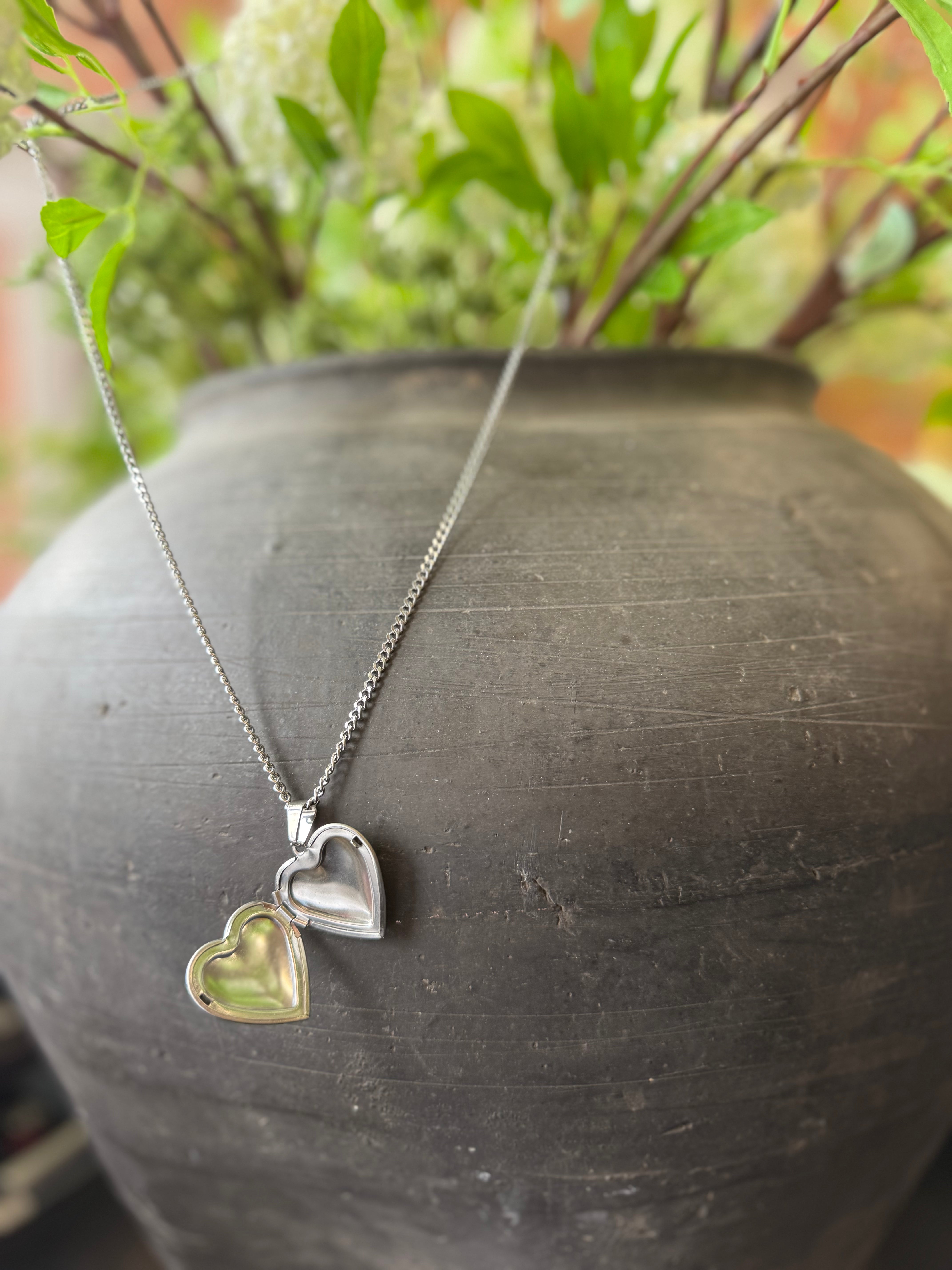 Puff Heart Locket Chain - Silver