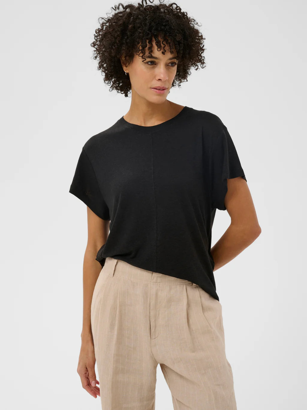 Anemona Linen/Viscose Tee - Black