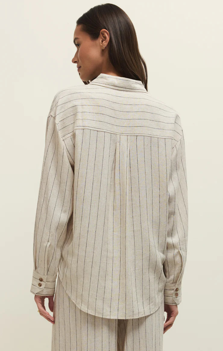 Alfie Striped Button Up Top - Linen