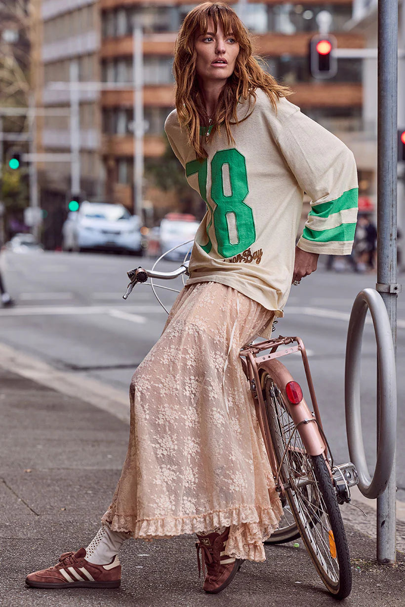 Labyrinth Lace Maxi Skirt - Peach Bliss