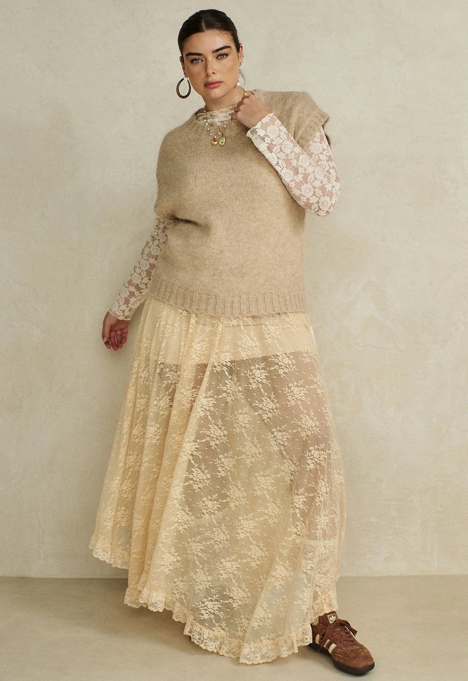 Labyrinth Lace Maxi Skirt - Peach Bliss