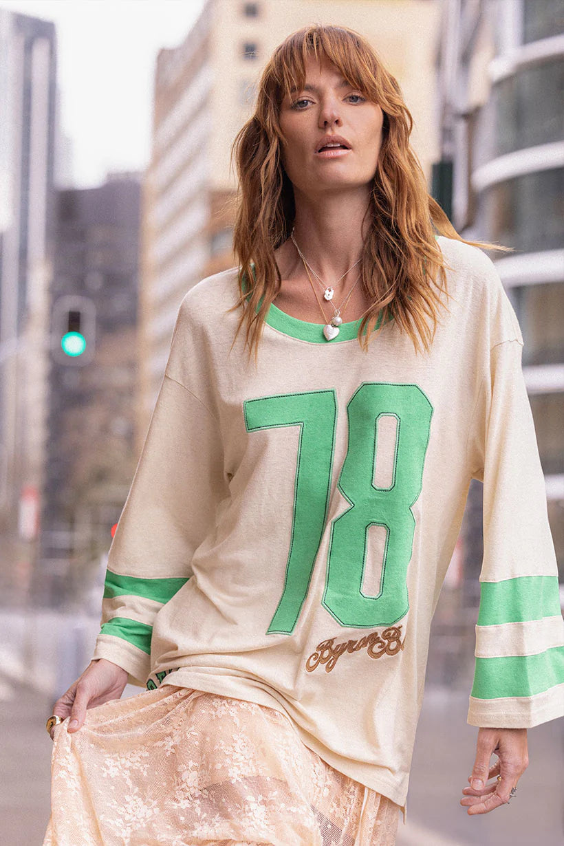 Homecoming Long Sleeve Biker Tee - Green Fields