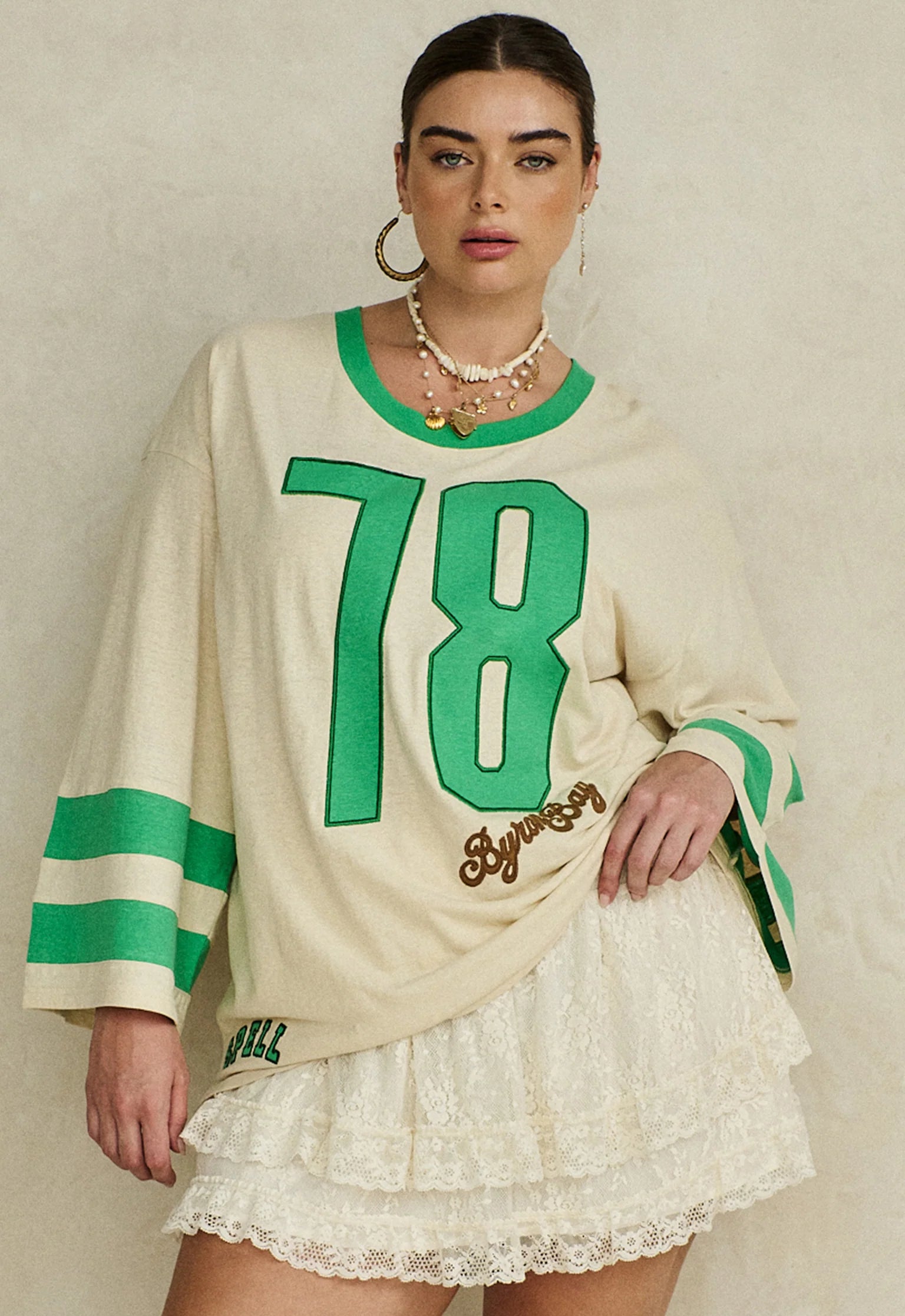 Homecoming Long Sleeve Biker Tee - Green Fields