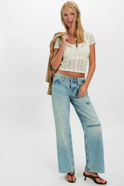 Claro Short Sleeve Lace Tee - Wisper white