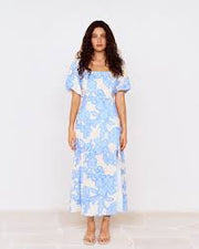 Alessia Sleeved Midi Dress - Blue/Cream Floral