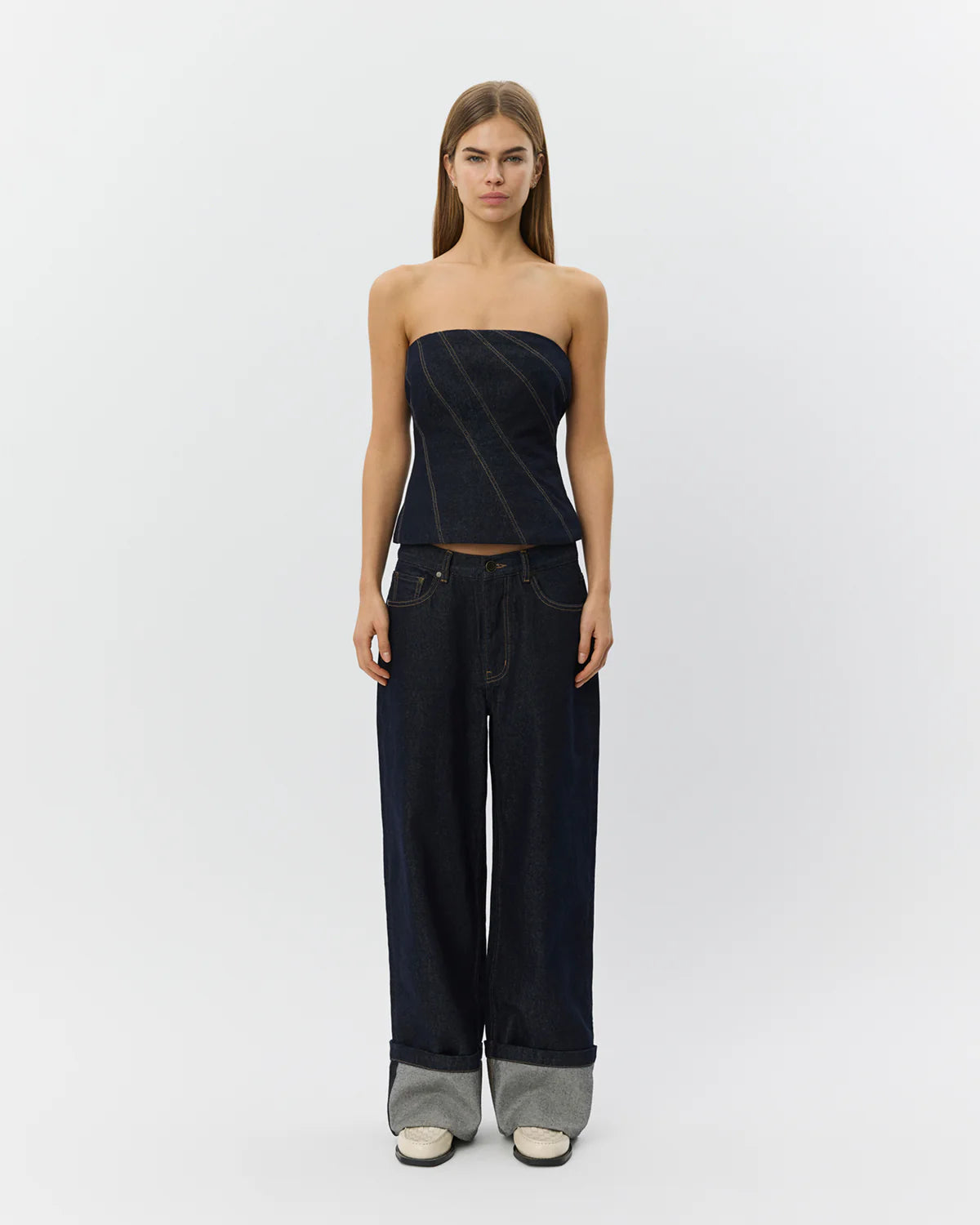 Tille Raw Denim Corset Top - Dark Denim Blue