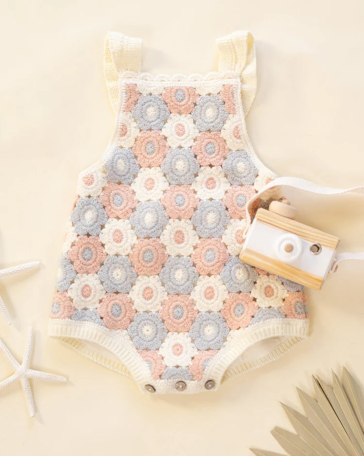 Crochet Romper - Blue, Light Pink, Ivory