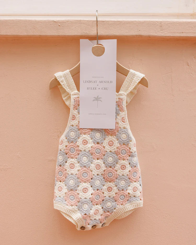 Crochet Romper - Blue, Light Pink, Ivory