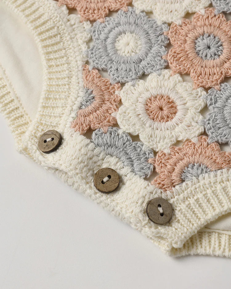 Crochet Romper - Blue, Light Pink, Ivory