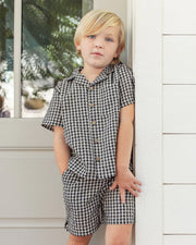 Lapel Collared Shirt -Black Check