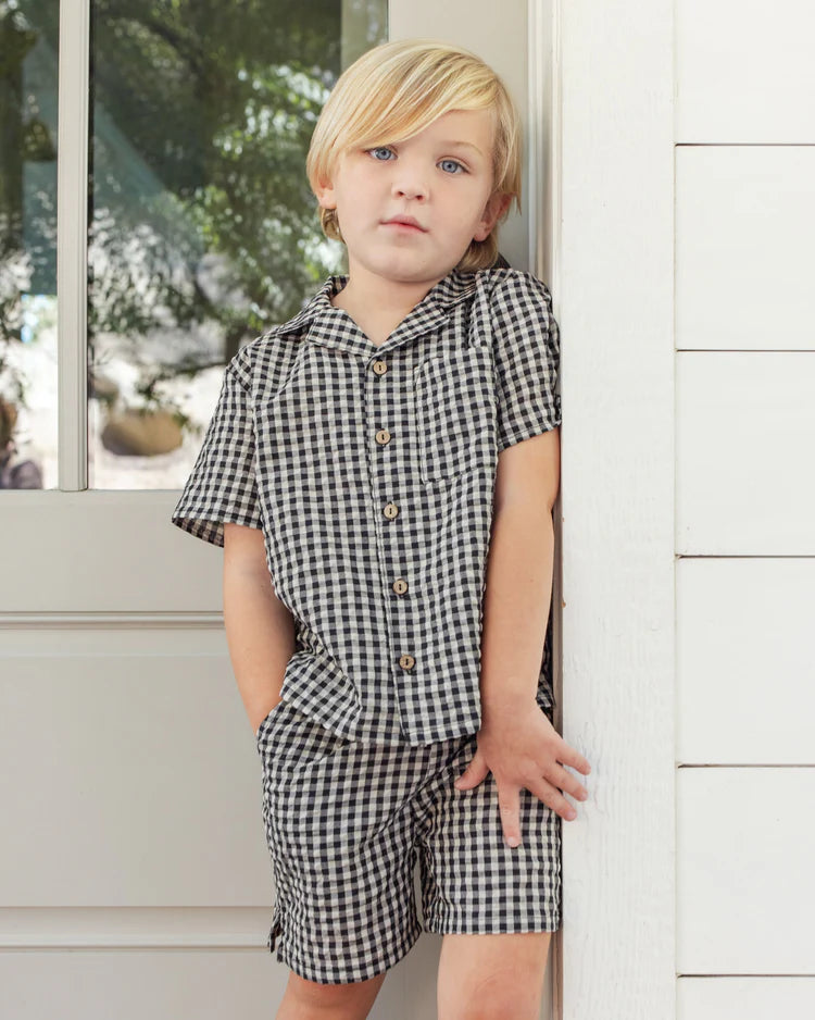 Lapel Collared Shirt -Black Check