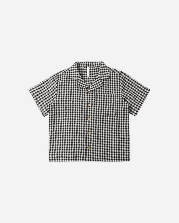 Lapel Collared Shirt -Black Check