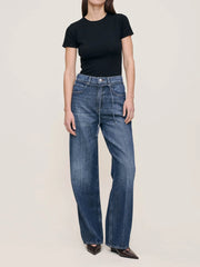 Casie Relaxed Wide Leg Mid Rise Boot - Space Blue