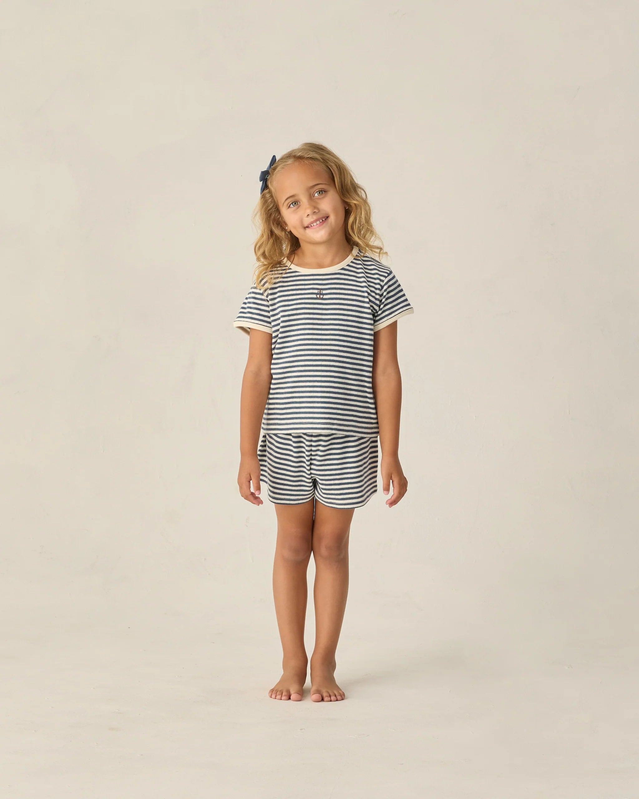 Pointelle Tee - Navy Stripe