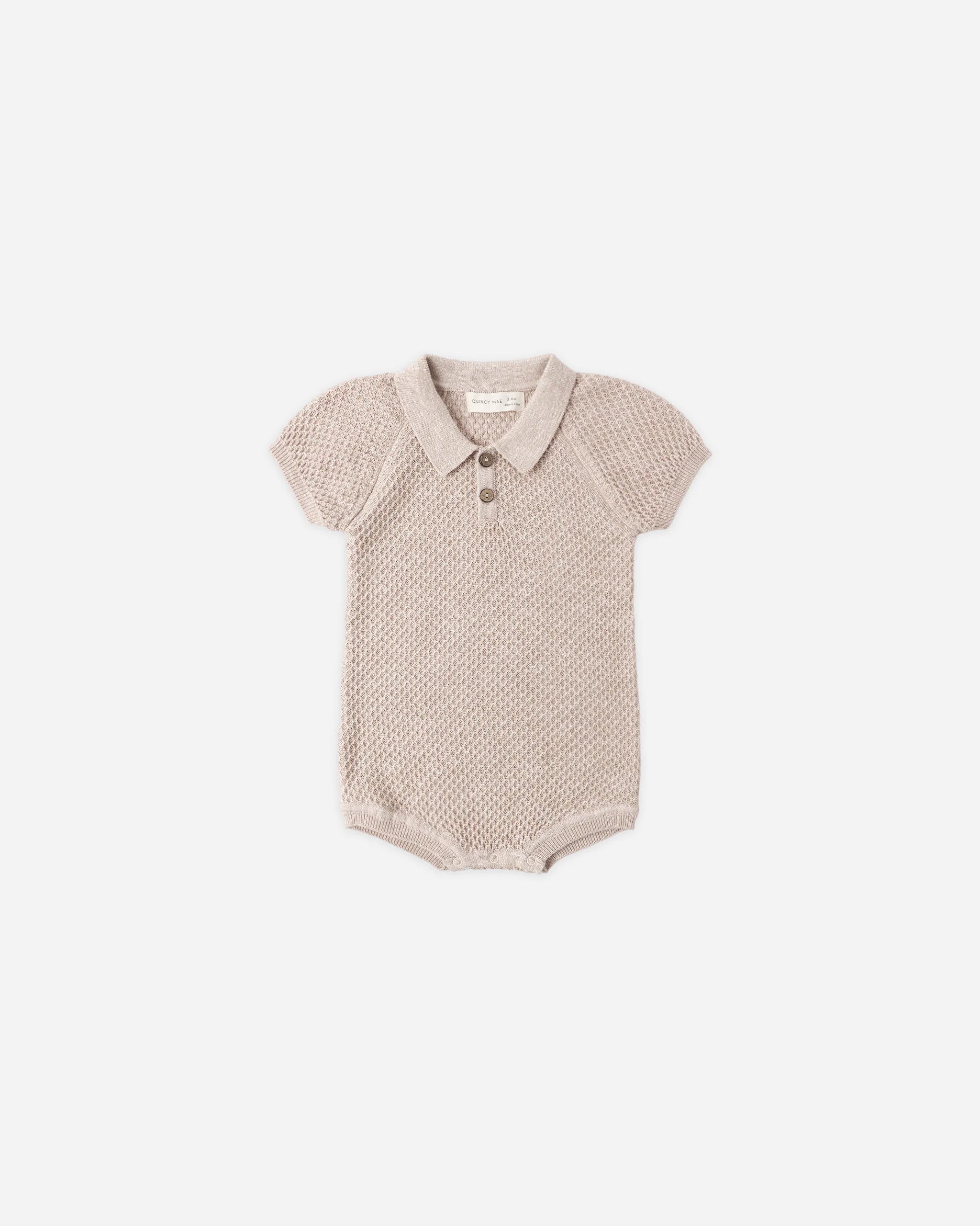 Knit Polo Romper - Heathered Latte