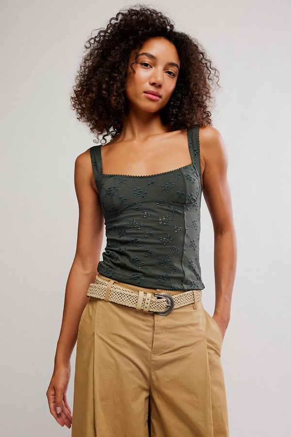 Full Bloom Eyelet Cami- Hunter