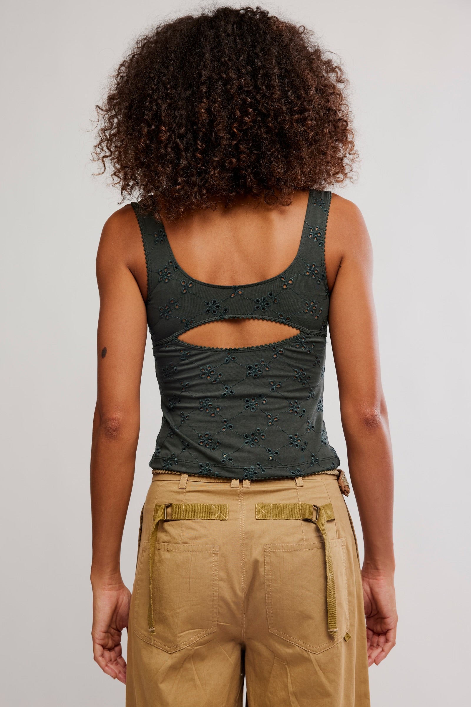 Full Bloom Eyelet Cami- Hunter