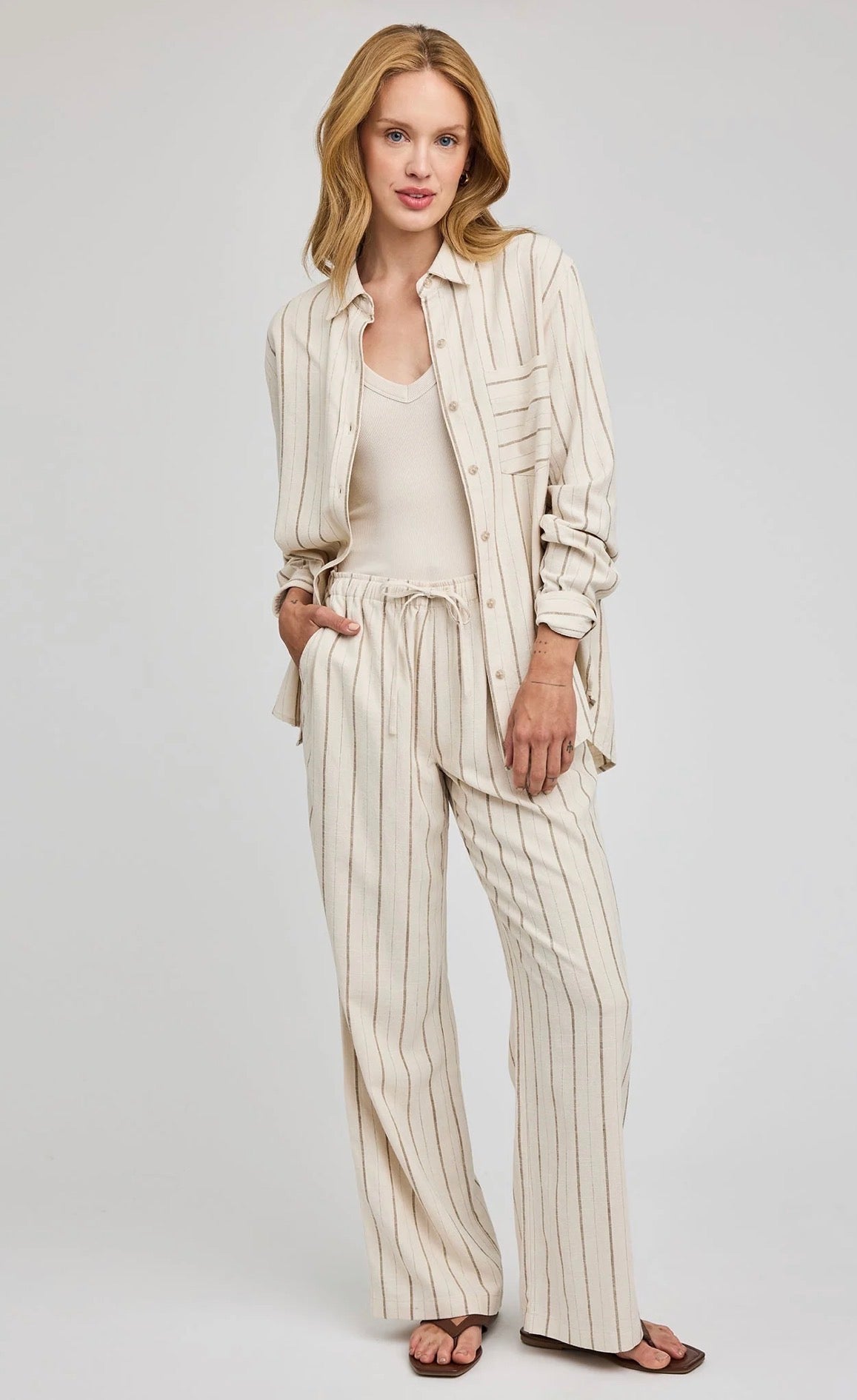 Portia Button Down Shirt - Linen Stripe