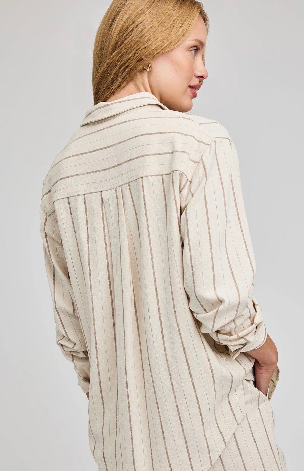 Portia Button Down Shirt - Linen Stripe
