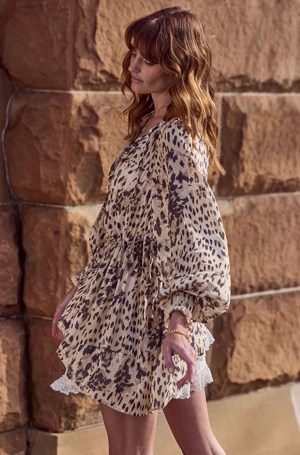 Snow Leopard Asymmetric Blouse - Animal