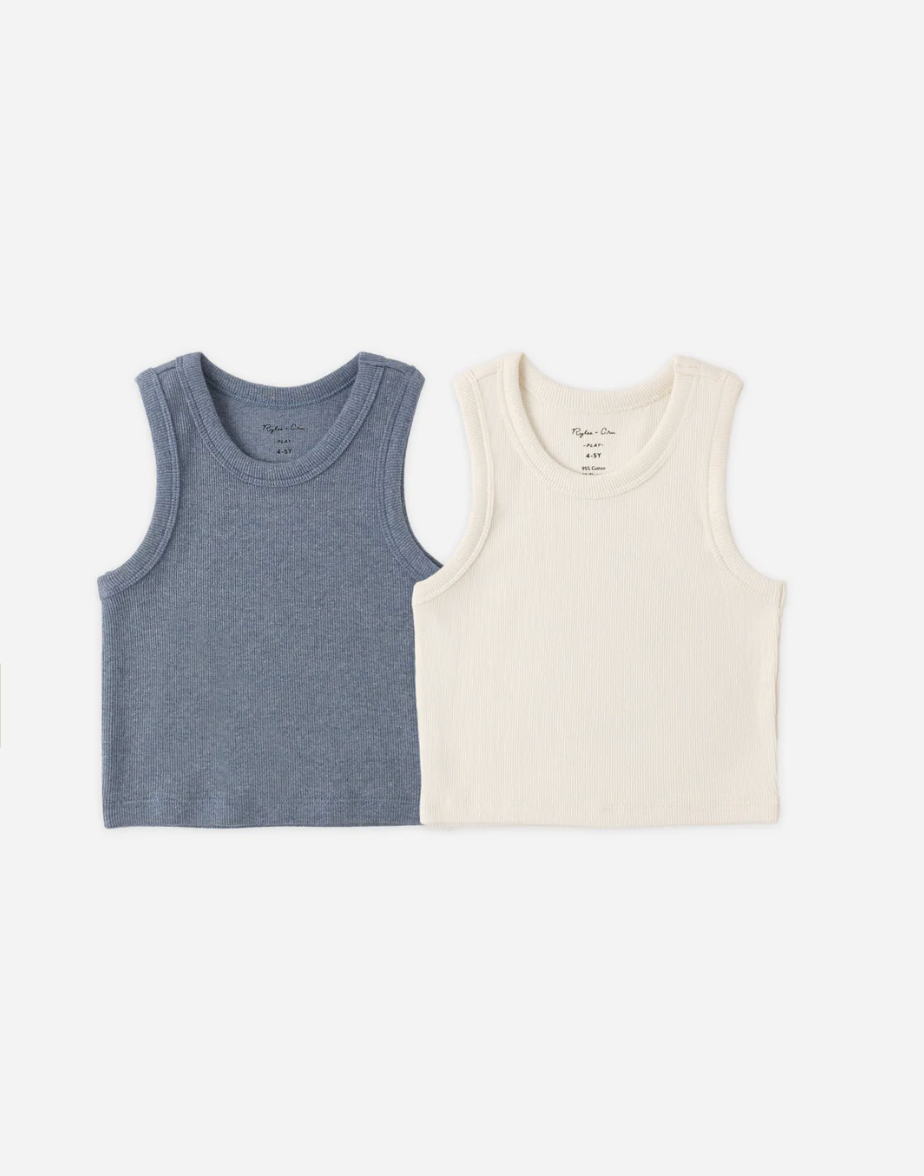 Ribbed Tank Set - Natural Heathered Marine