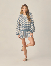 Oversized Crew And Short Set - Marine Stripe