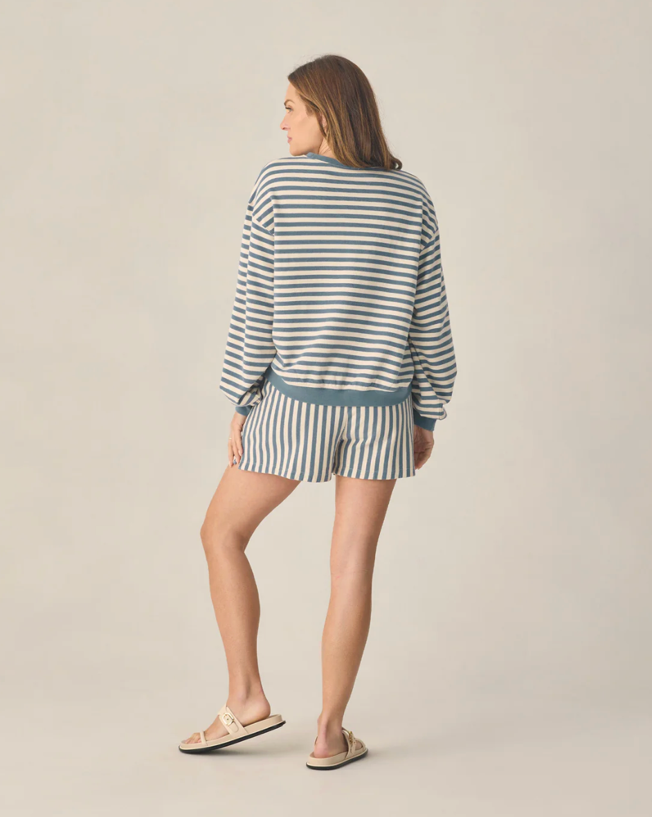 Oversized Crew And Short Set - Marine Stripe