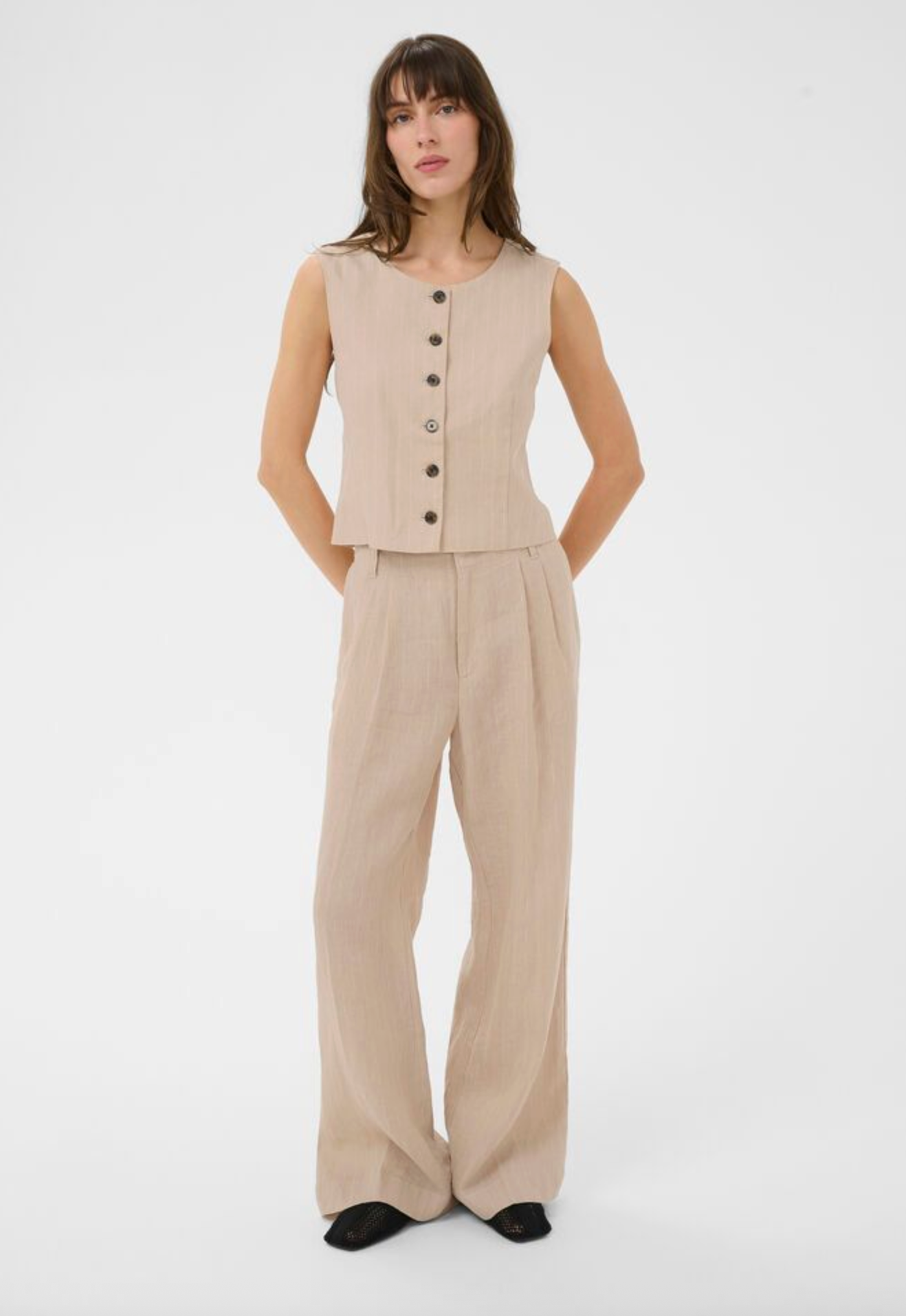 Azania Vest - Neutral Pinstripe