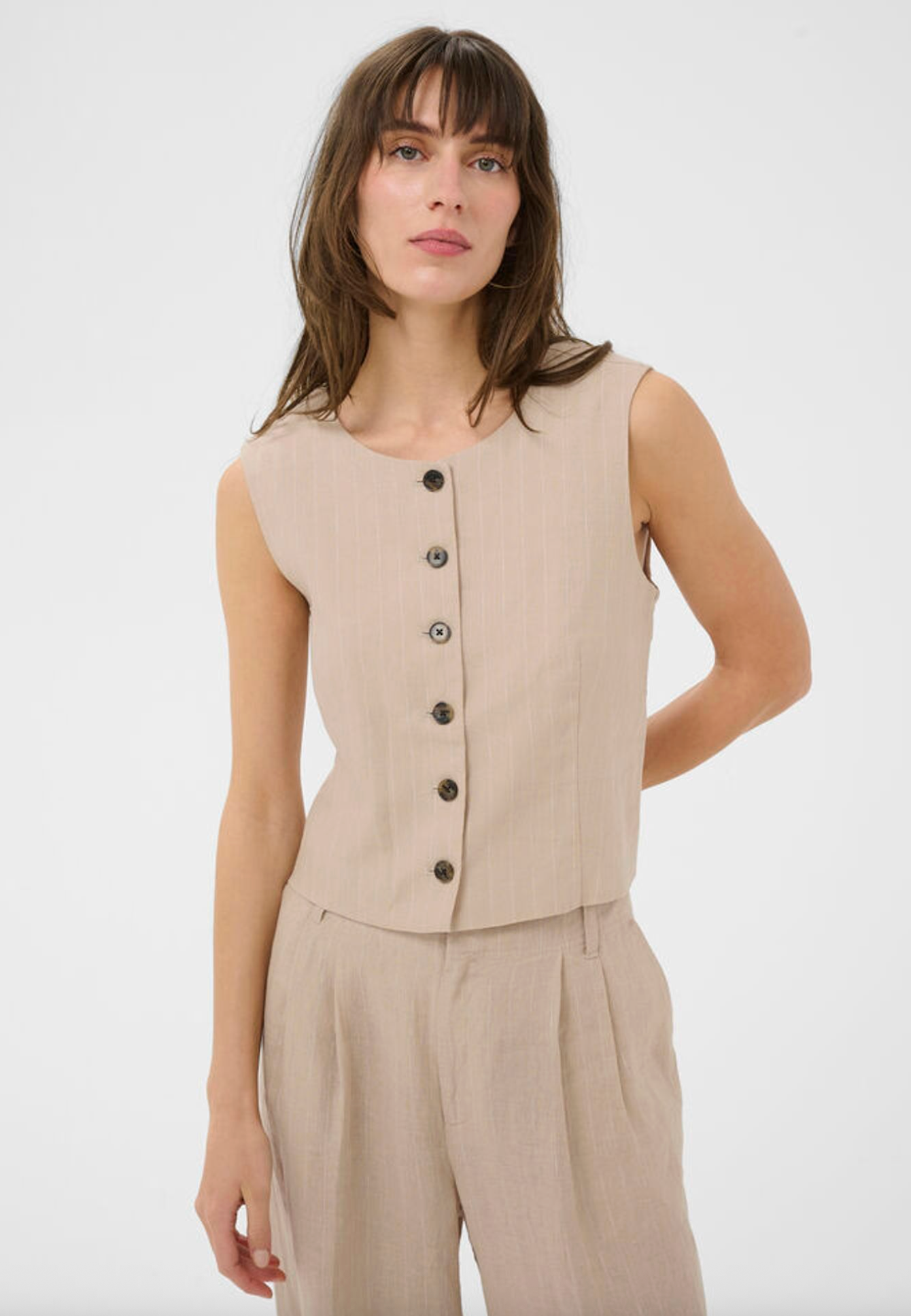 Azania Vest - Neutral Pinstripe