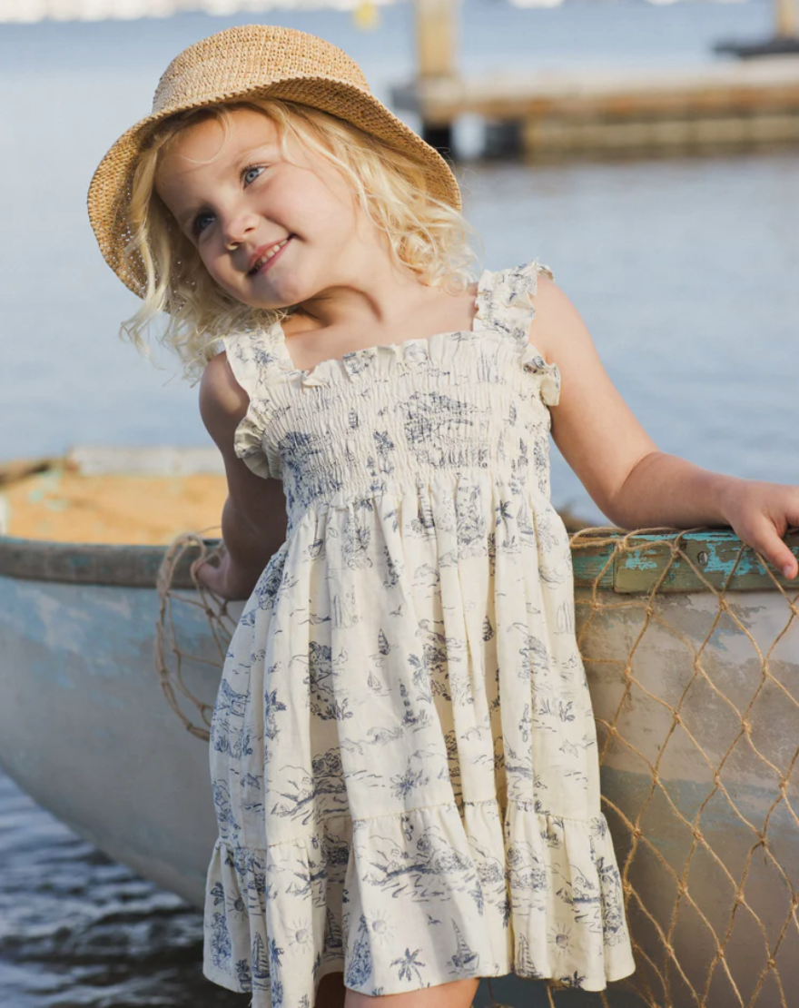 Sutton Dress - Ocean Toile