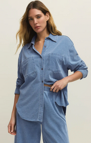 Reese Jersey Denim Button Up - Santorini Indigo