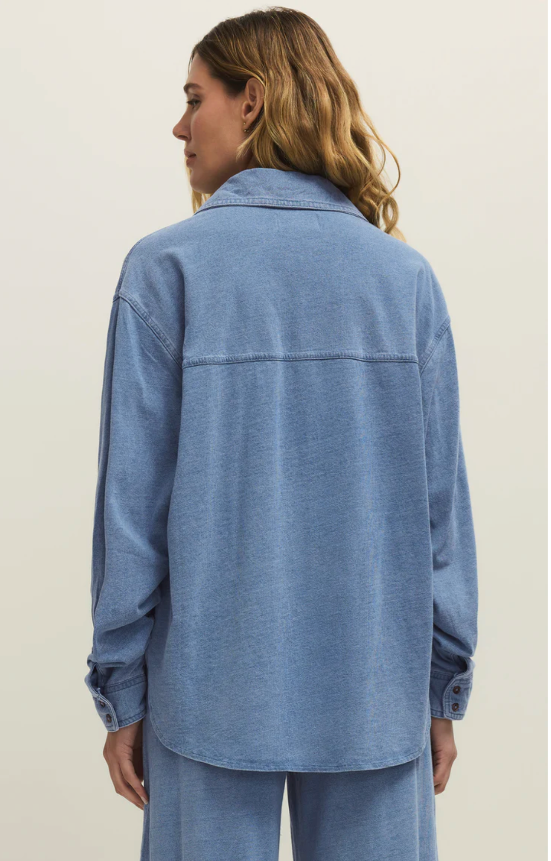 Reese Jersey Denim Button Up - Santorini Indigo