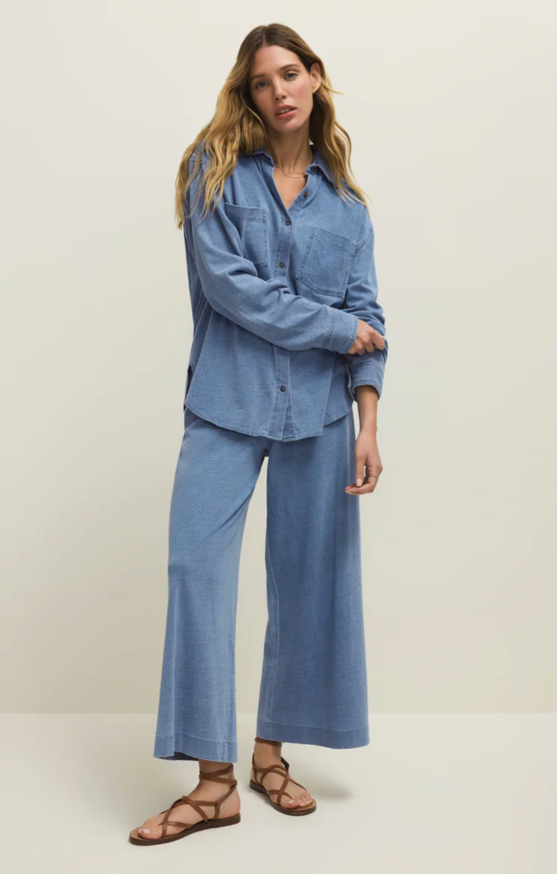 Reese Jersey Denim Button Up - Santorini Indigo