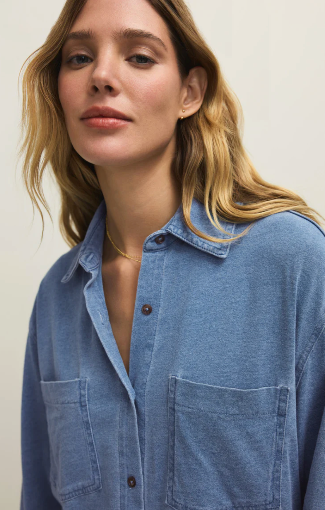 Reese Jersey Denim Button Up - Santorini Indigo
