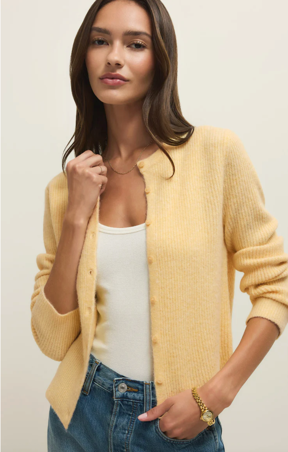 Medina Rib Cardigan - Custard