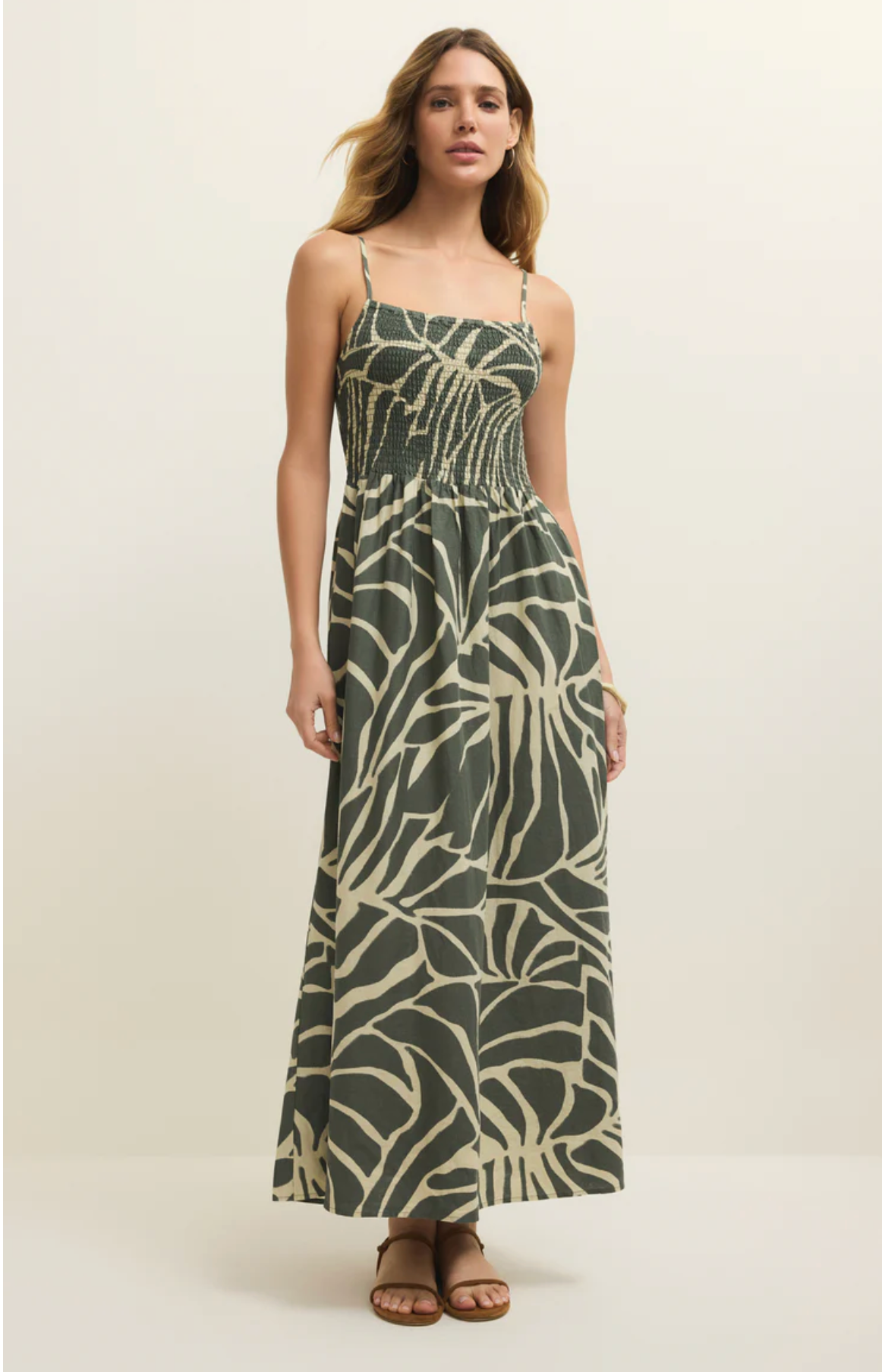 Bayside Tova Palm Midi Dress - Tea Leaf