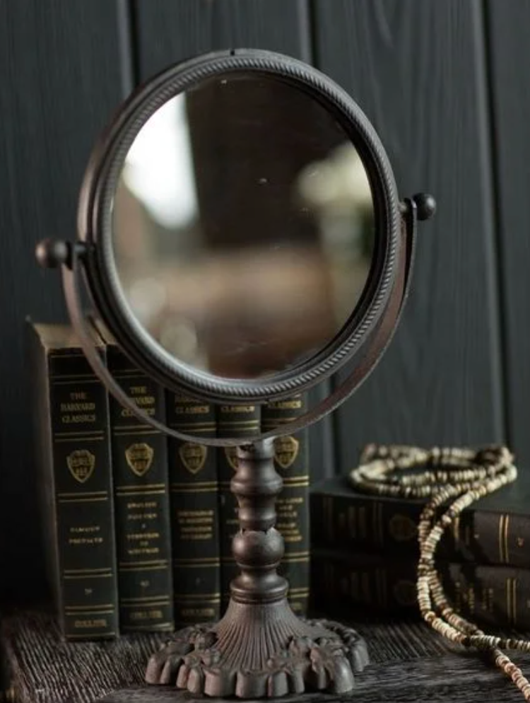 Classic Round Cast Iron Pivoting Vanity Mirror