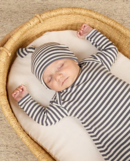 Knotted Baby Gown + Hat Set || Indigo Stripe
