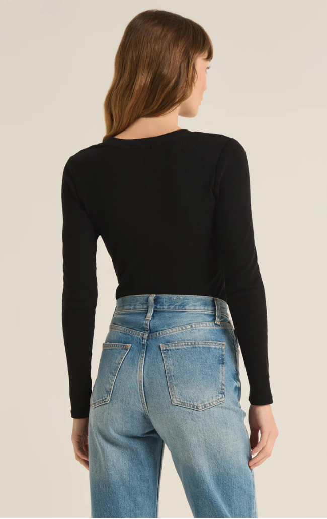 Sirena Rib Long Sleeve Tee - Black
