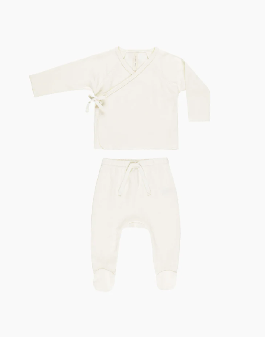 Wrap Top + Footed Pant Set || Ivory