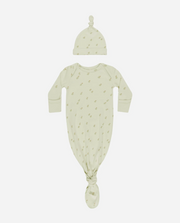 Knotted Baby Gown + Hat Set - Apples