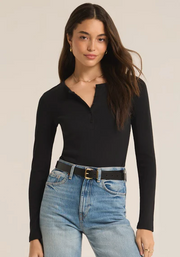 Samara Rib Henley Bodysuit - Black