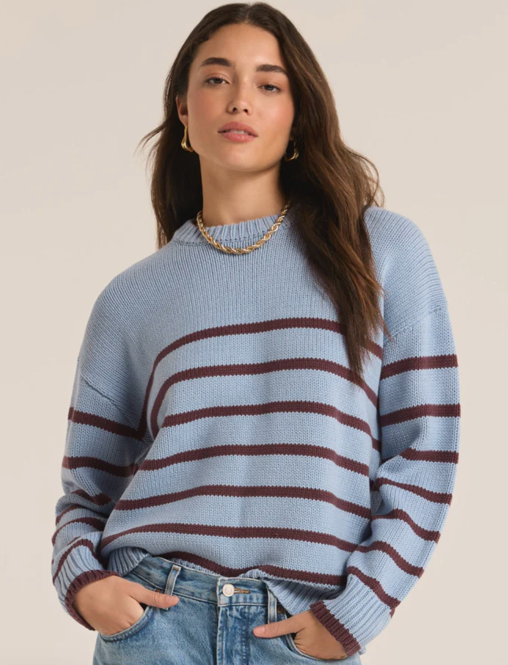 Milan Stripe Sweater - Light Denim