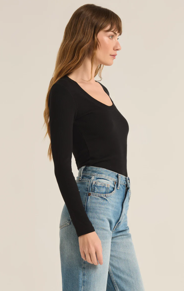 Sirena Rib Long Sleeve Tee - Black