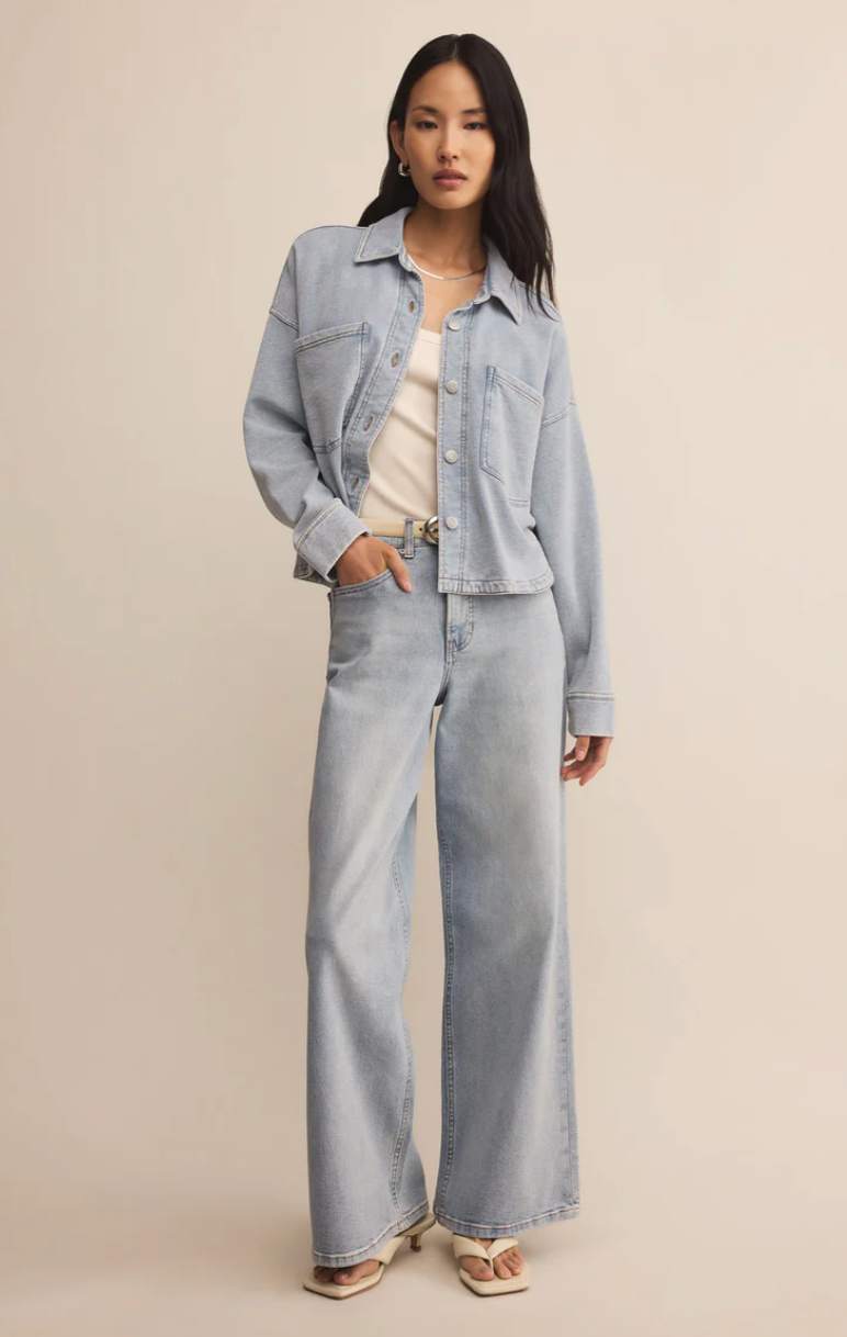 All Day Cropped Knit Jacket - Washed Indigo