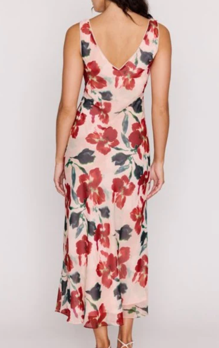 Arabella Bias Midi Dress - Red Floral