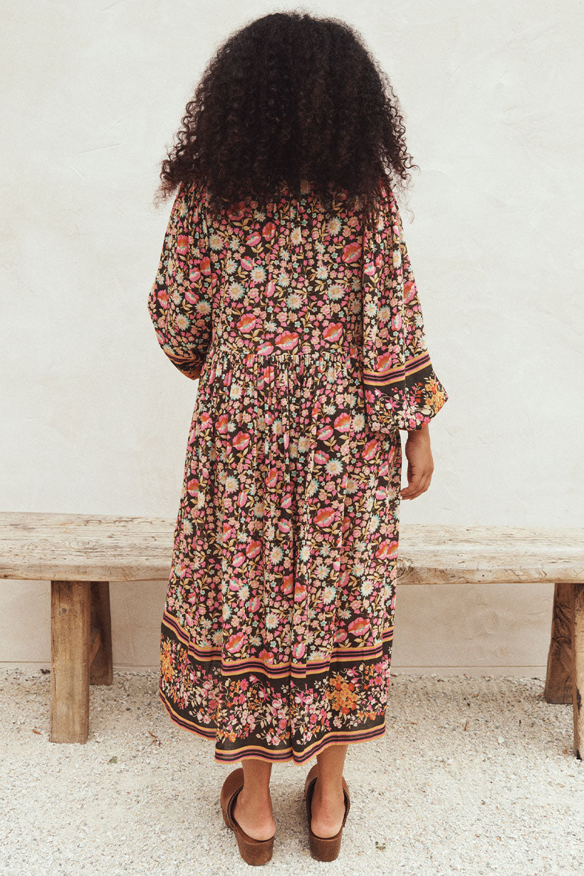 Impala Lily Boho Midi Dress - Night Blossom