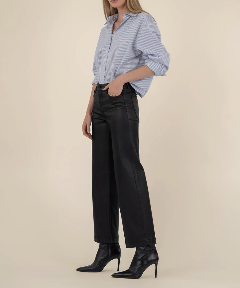 Meg High Rise Fab Ab Wide Leg - Coated Black